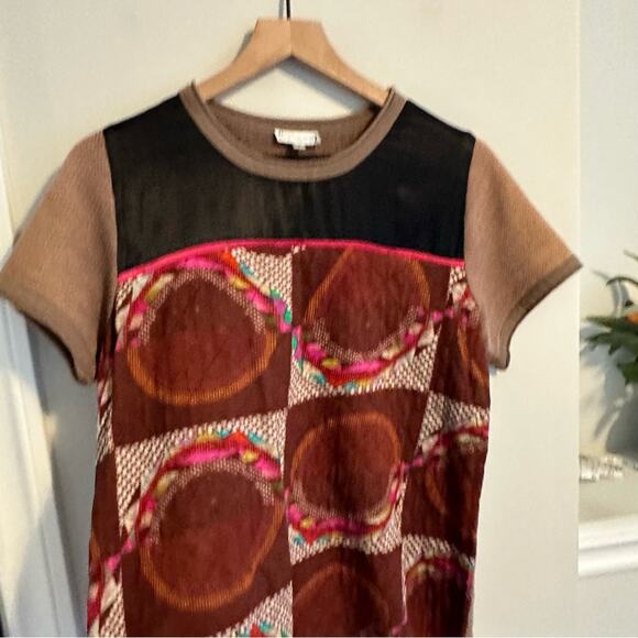 Anthropologie Conditions Apply Tan Mixed Media Quilted Satin Knit Tee/Top Small - Picture 11 of 14